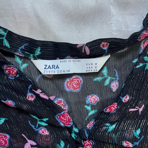 Zara z1975 Denim - Black and Pink Sheer Blouse with Glitter Pin Stripes - Picture 7 of 7